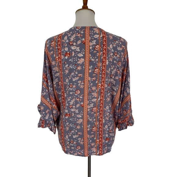 Andree By Unit Blouse Small Red Blue Boho Short Sleeve Casual Festival - Picture 4 of 6